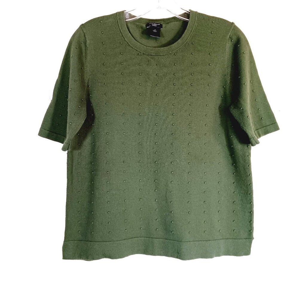 Ann Taylor Olive Short Sleeved Knit Sweater Cotton/Nylon Blend Size LP*